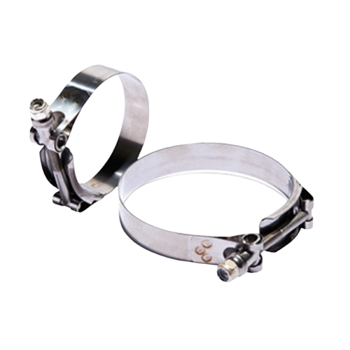 Stainless steel 1 inch T-bolt hose clamp for truck hydraulic systems with durable plated steel and even clamping force
