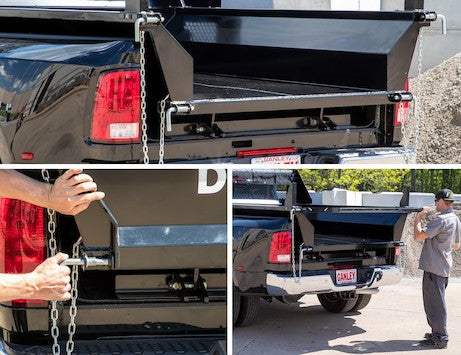 DumperDogg Steel Dumper Insert 8 ft bed for pickup truck with powder-coated steel frame and double pivoting tailgate