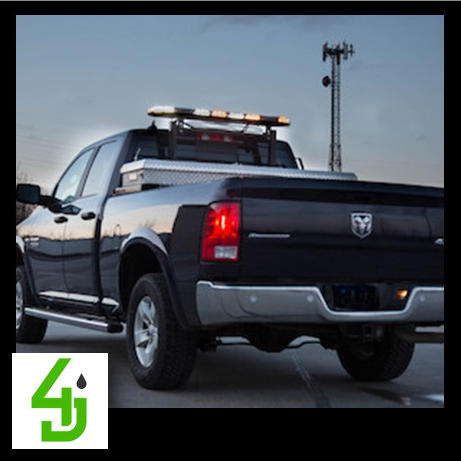 49 Inch Modular Light Bar with 4 amber and 4 clear LED modules mounted on black pickup truck roof