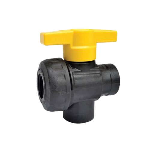 Single Union Ball Valve 3/4 Inch Female NPT 3-way fiberglass reinforced polypropylene body with PTFE seats and EPDM seals