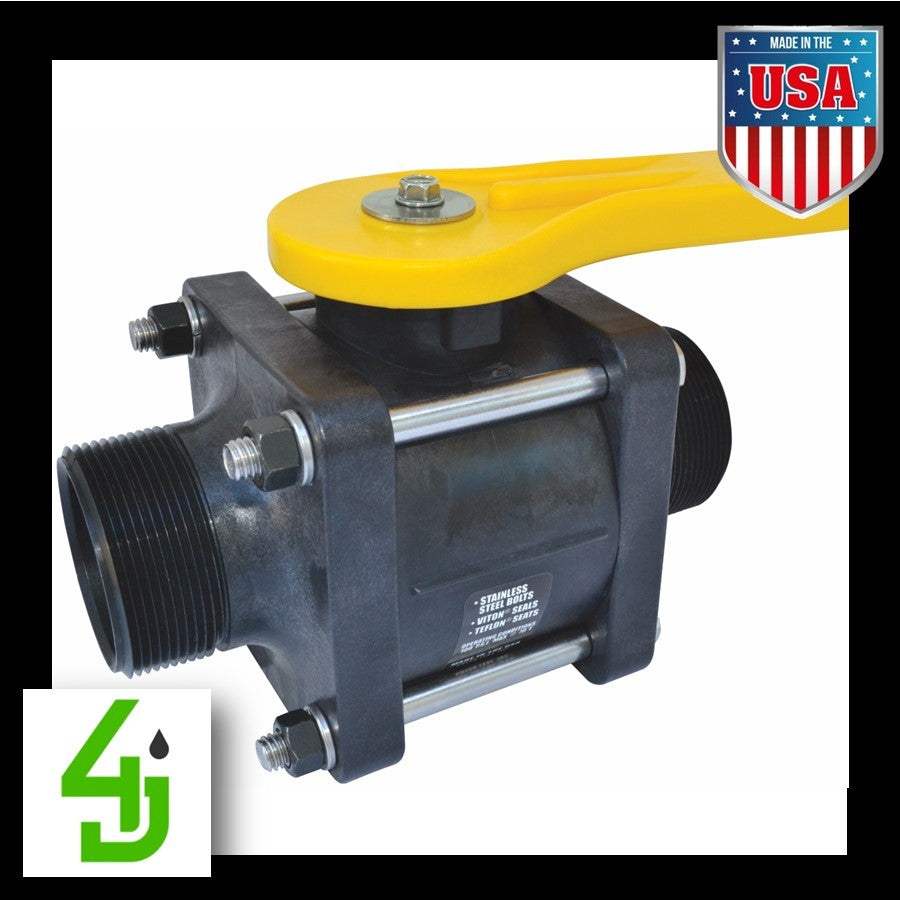 Poly Ball Valve 2 inch Male NPT full port polypropylene bolted valve with stainless steel bolts and Teflon seats