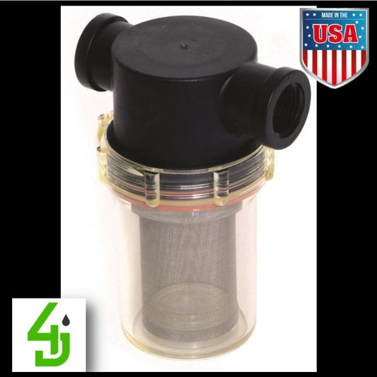 Inline Strainer - Black Poly T- Strainer with Clear Bowl 1 inch 50 Mesh LSTM10050C image 0