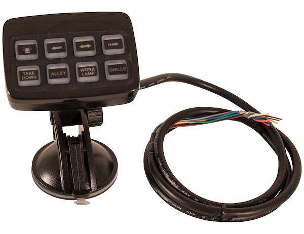 7 Function Programmable Switch Panel 6391208 black plastic dash-mount with labeled backlit push buttons for modular light bars
