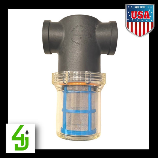 Inline Strainer - Black Poly T- Strainer with Clear Bowl 1-1/2 inch 50 Mesh LSTM15050C image 0