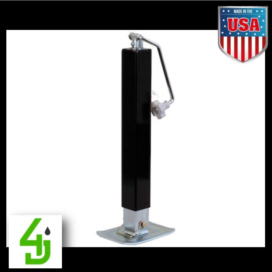 7000 lb black square drop-foot jack with side wind, powder-coated carbon steel, weld-on design for trailers