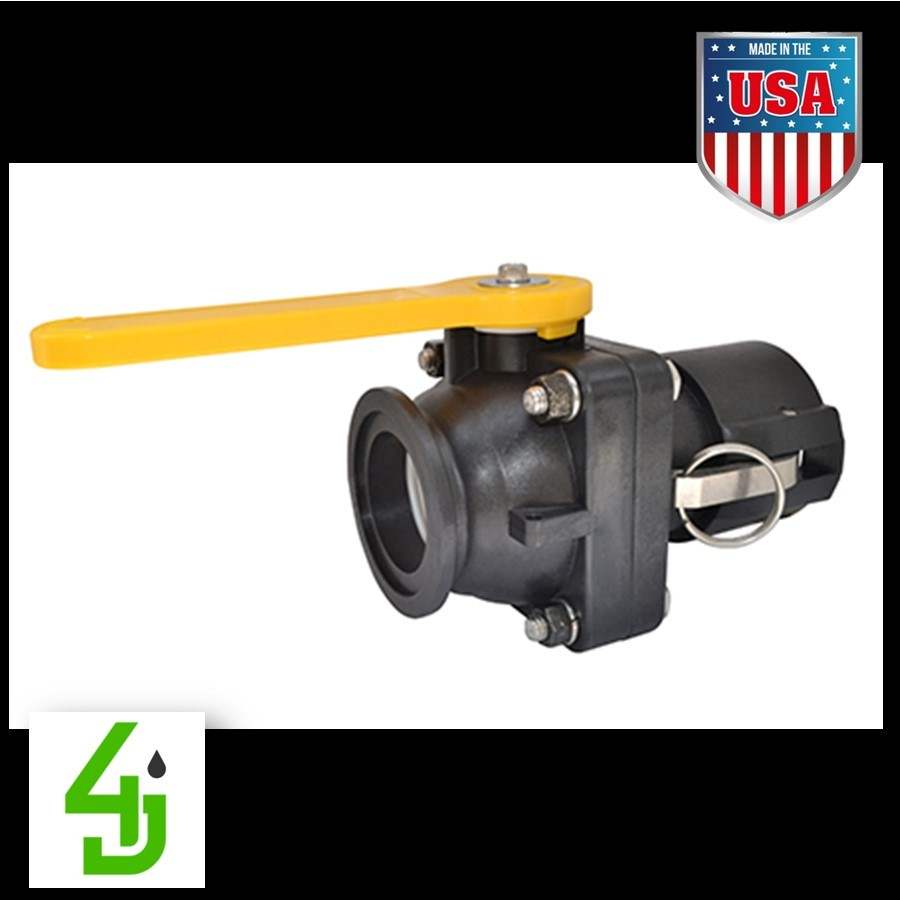 3″ Flange x 3″ Female Coupler polypropylene ball valve with full port and integrated camlock fitting
