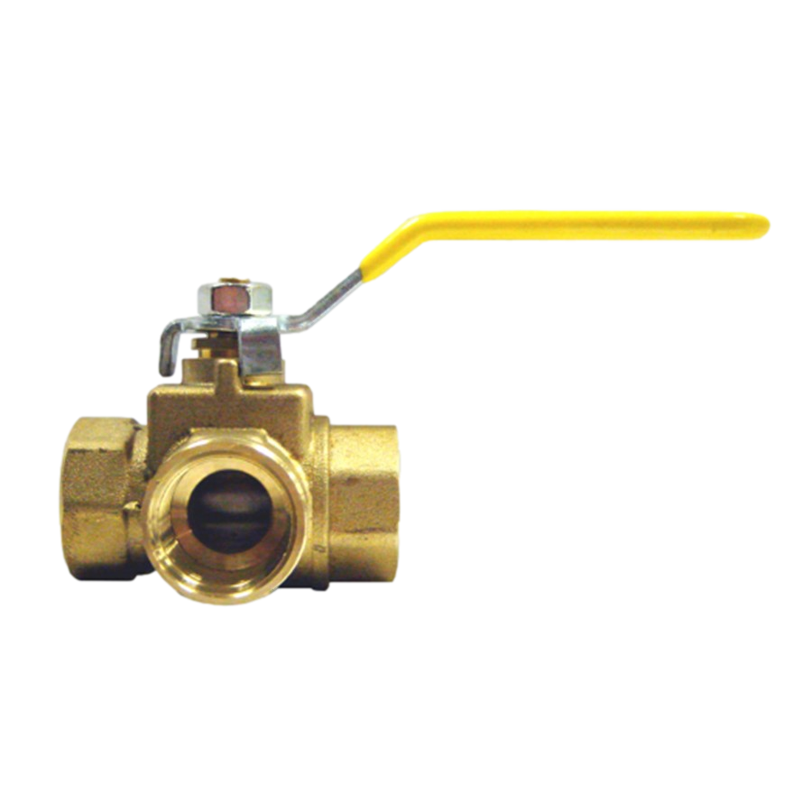 Brass 3-Way 1/2 inch ball valve FF-BV2101D with three ports and brass construction