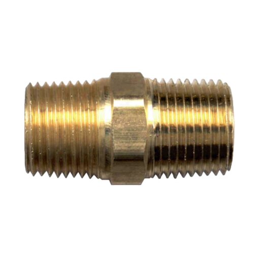 Brass Hex Nipple 1/2 x 1/2 MPT close-up view