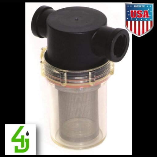 Inline Strainer - Black Poly T- Strainer with Clear Bowl 1-1/4 inch 80 Mesh LSTM12580C