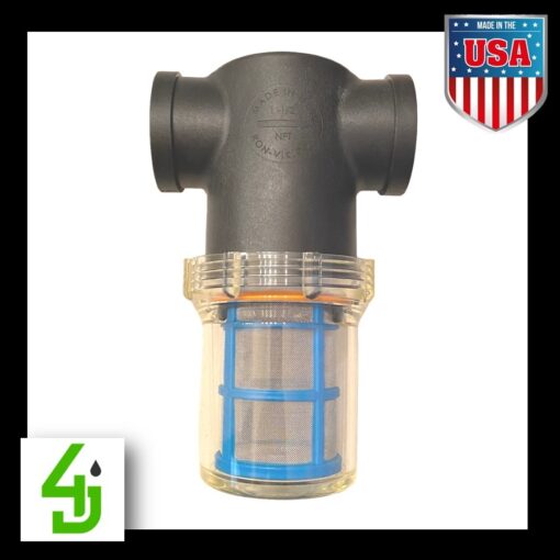 Inline Strainer - Black Poly T- Strainer with Clear Bowl 1-1/2 inch 80 Mesh LSTM15080C