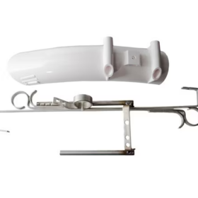 Lesco Deflector Kit with a white molded plastic deflector and silver metal mounting bracket and hardware.