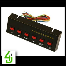 Black pre-wired 6-switch panel with 4 on/off and 2 momentary switches for modular light bars