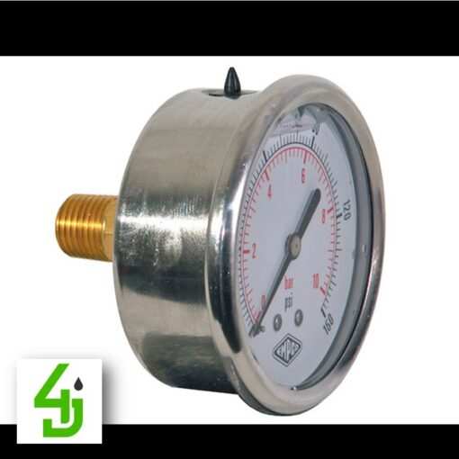 Silicone filled pressure gauge center back mount 0-160 PSI with stainless steel case and built-in relief valve