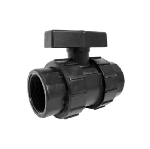 True Union Ball Valve with 1/2 inch lever handle and chemical-resistant polypropylene body
