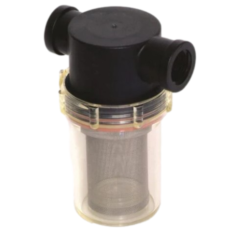 Inline Strainer - Black Poly T- Strainer with Clear Bowl 1/2 inch 50 Mesh LSTM05050C