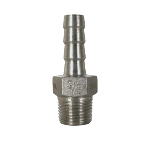 Stainless steel hose barb 3/8 MPT to 1/2 hose barb fitting