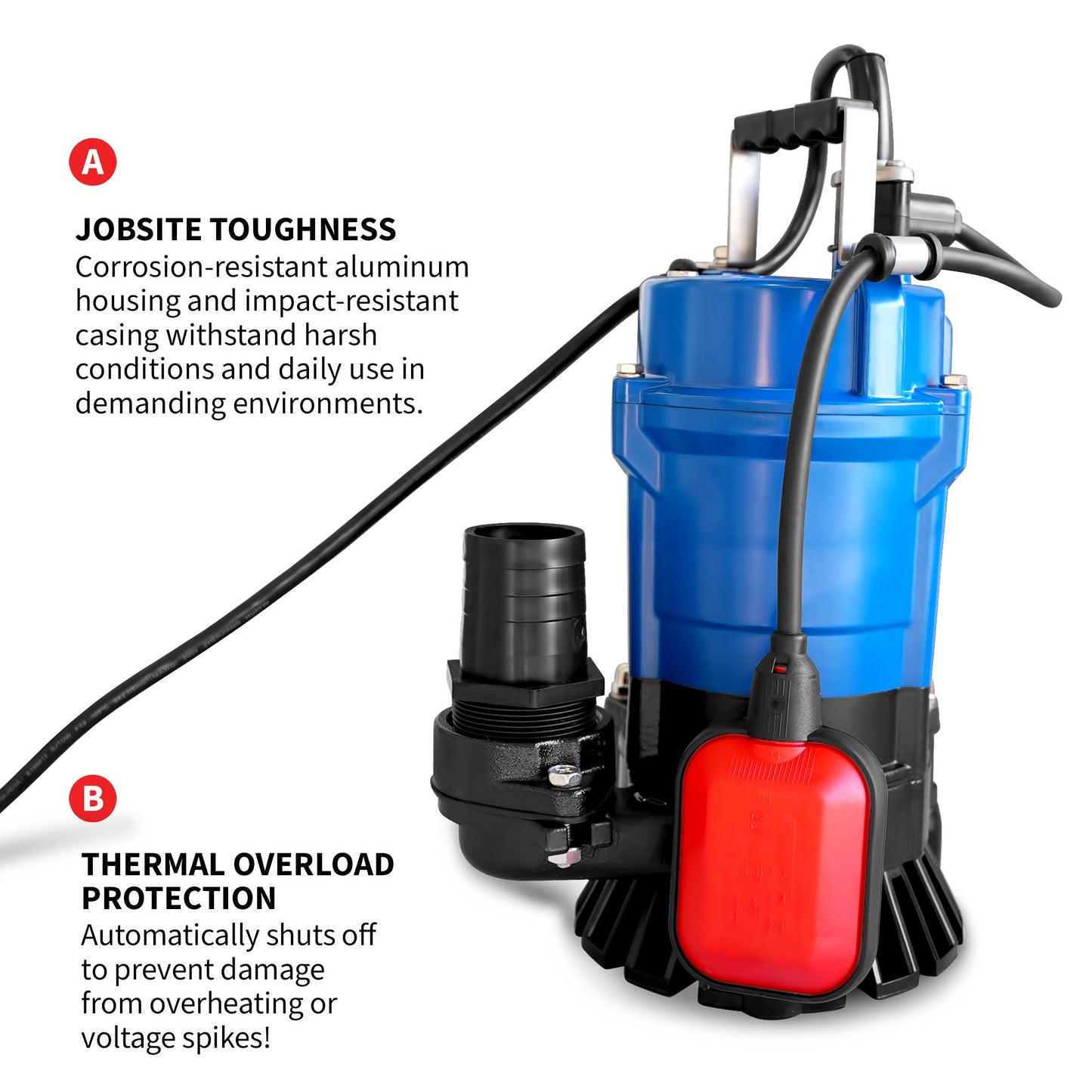 1/2 HP Submersible Trash Water Pump 2" Outlet 66 GPM 400W Electric Utility Dewatering Pump Basement Flooding Construction Sites Irrigation Drainage