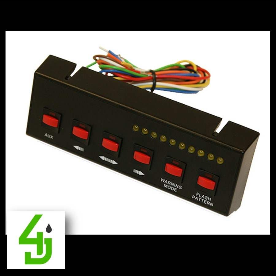 Black pre-wired 6-switch panel with 4 on/off and 2 momentary switches for light bars