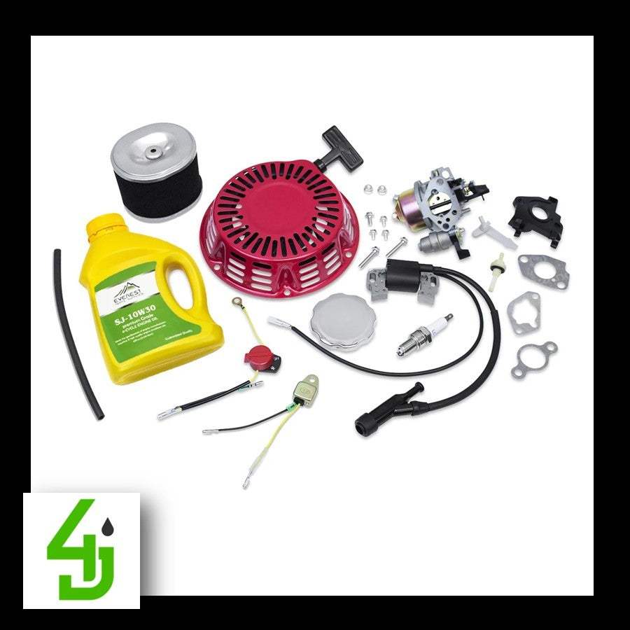 Complete Tune Up Kit for Honda GX240 engine with recoil, ignition coil, carburetor, air filter, spark plug, and accessories