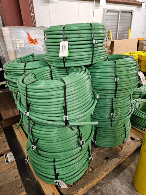 Green agricultural and lawn chem spray hose 600 PSI 1/2 inch x 300 foot flexible PVC for pesticide and herbicide spraying