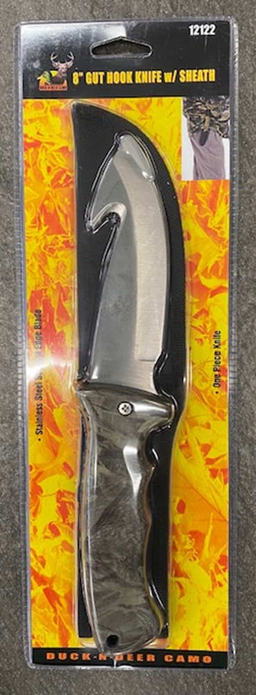 8" GUT HOOK KNIFE W/CAMO SHEATH