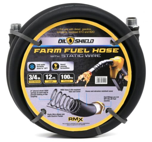 OilShield 3/4 ID x 30 ft foot Rubber Farm Fuel Transfer Hose with Static Wire OSFH3430