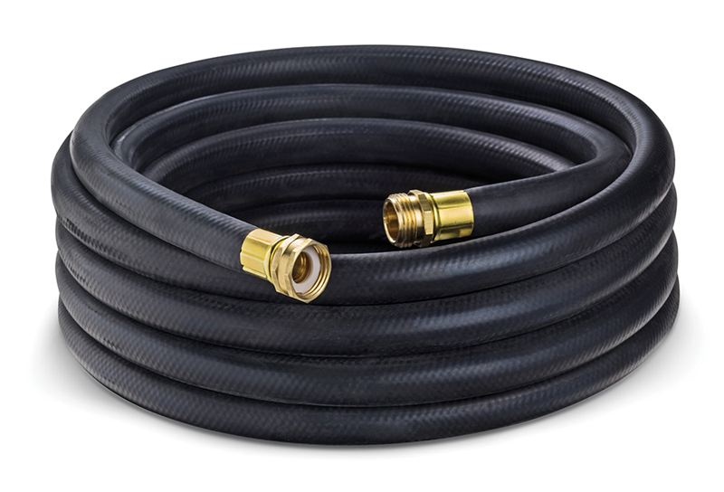 Redi-Wash™ 50 ft black EPDM contractor water hose with brass male and female couplings, coiled assembly