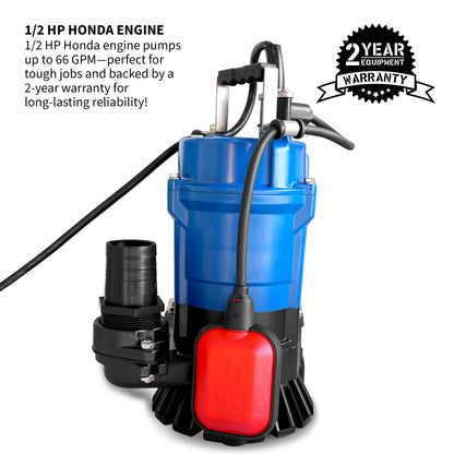 1/2 HP Submersible Trash Water Pump 2" Outlet 66 GPM 400W Electric Utility Dewatering Pump Basement Flooding Construction Sites Irrigation Drainage